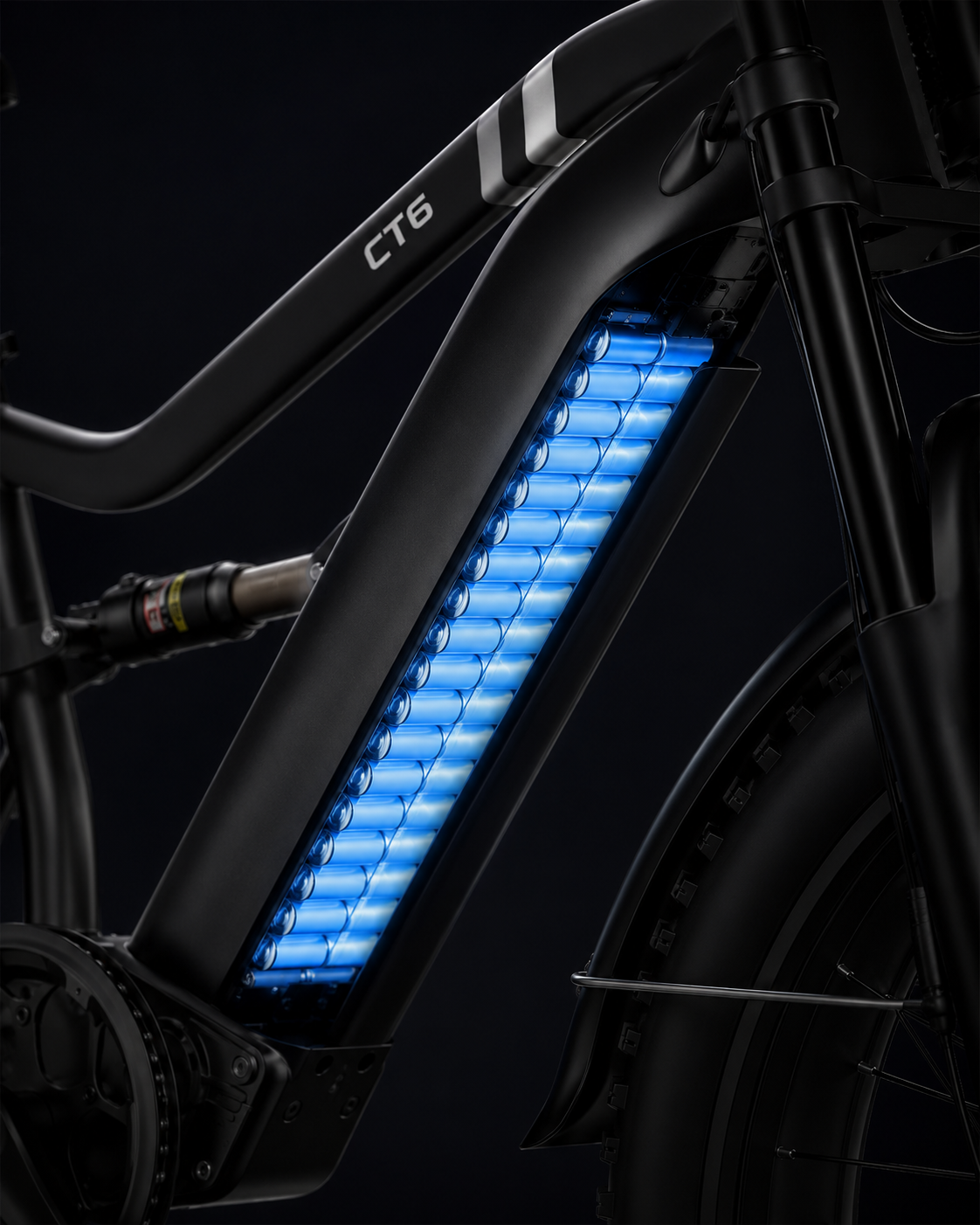 Go farther between charges. battery and range detail on COASTA CT6 5000W Dual Motor Fat Tire Off-Road Electric Bike