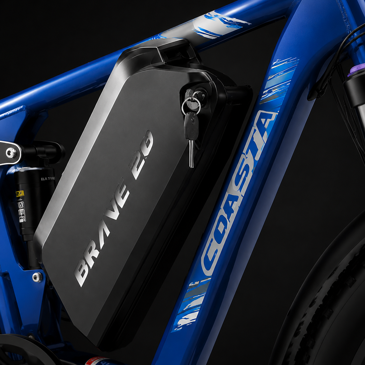 Go Farther Between Charges battery and range detail on COASTA CT8 5000W Dual Motor All-Terrain Fat Tire Electric Bike