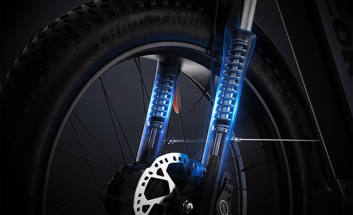 COASTA CT2 6000W Dual Motor Fat Tire Electric Bike | 41 MPH - Suspension detail
