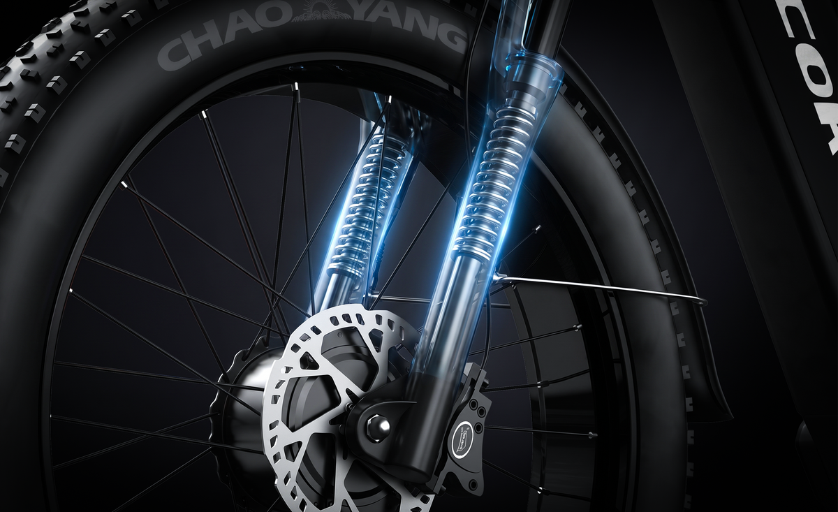 COASTA CT6 4000W Dual Motor Fat Tire Electric Bike | 40 MPH - Suspension detail